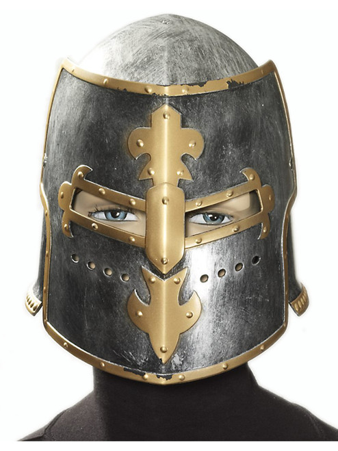 Adult Silver Gold Medieval Crusader Knight Warrior Costume Helmet