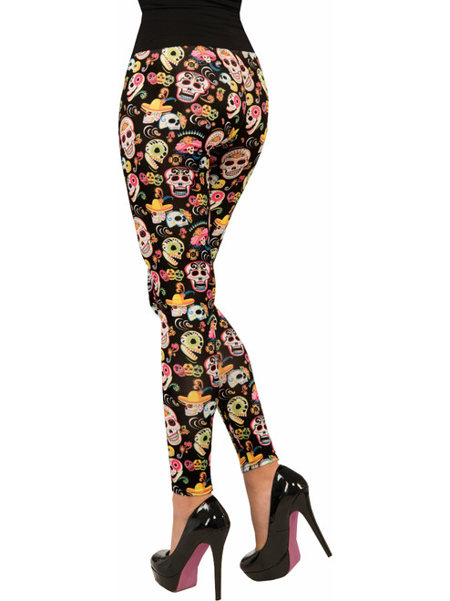 Womens Sexy Day Of The Dead Skeleton Skull Leggings Costume Accessory