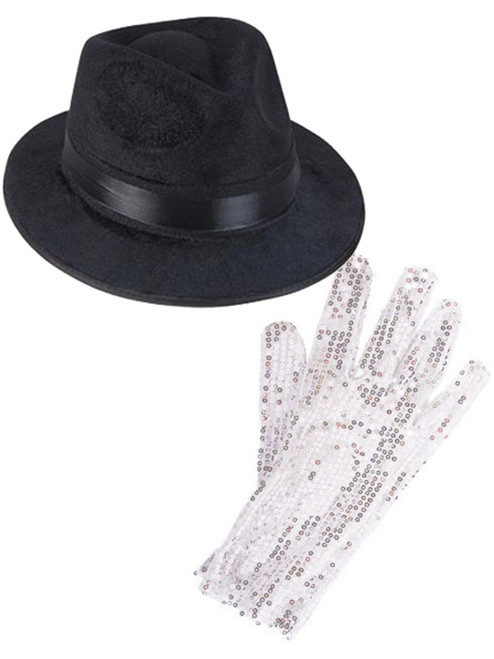 Black Costume Fedora With Michael Jackson Glitter Glove Set Costume Accessories