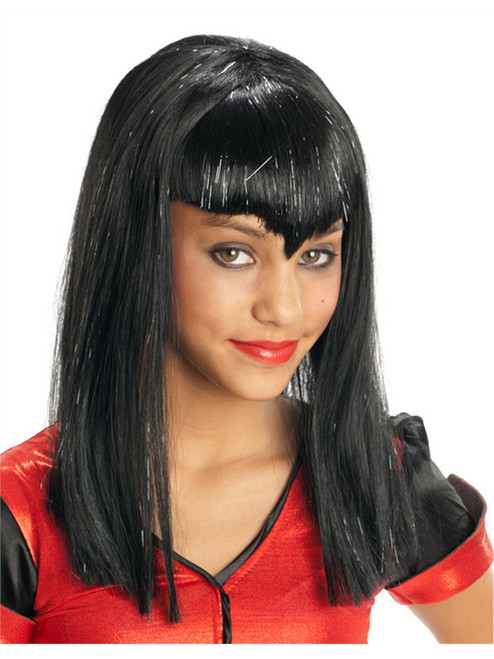 Child Girls Black Glitter Vamp Vampire or Princess Costume Wig