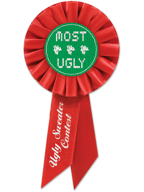3.25" x 6.5" Most Ugly Sweater Rosette Button Ribbon Christmas Holiday Accessory