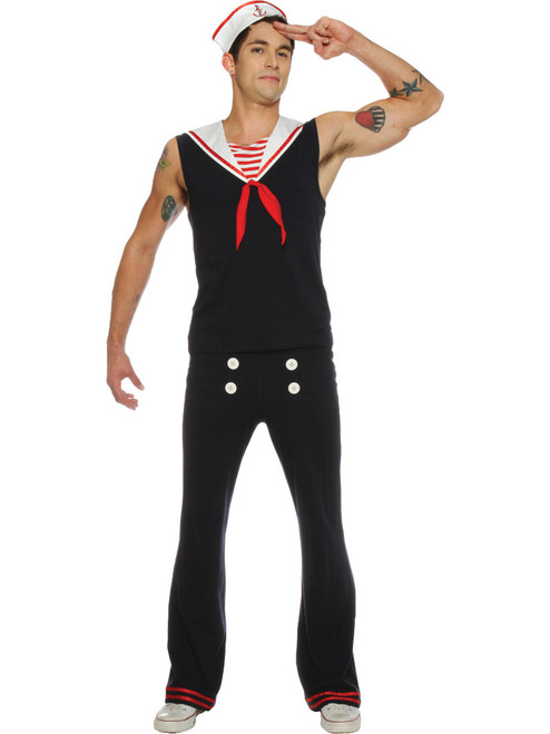 Adult's Mens All Hands On Deck Retro Sailor Wartime Marine Deckhand Costume