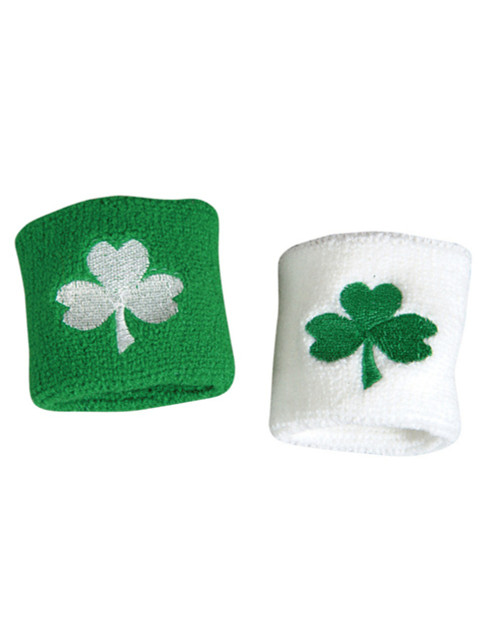 2 St. Patrick's Day Green and White Irish Shamrock Wrist Bands