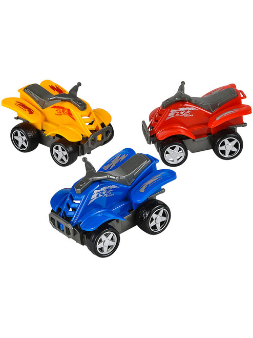 3 Assorted Rev Up And Go Friction 4" ATVs All Terrain Vehicle Cars Toys