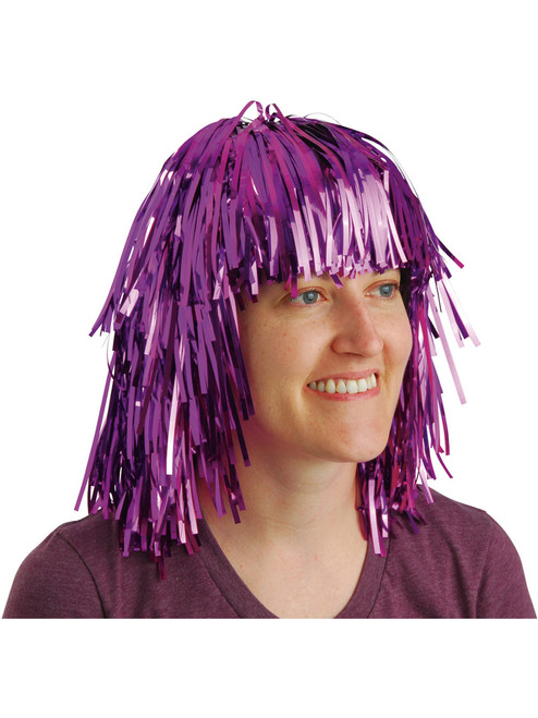 Adults Or Childs Shiny Purple Foil Tinsel Costume Wig Costume Accessory