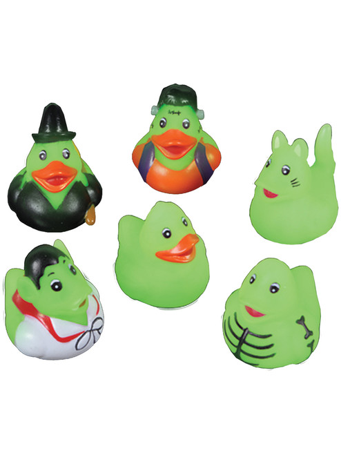 24 Mini Glow In The Dark Halloween Monster Rubber Duckies Bath Ducks Toys