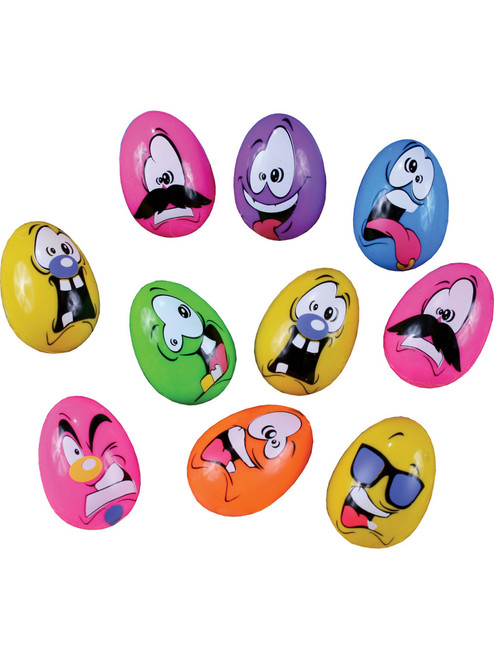 Set Of 10 Assorted Color Crazy Zany Faces Easter Eggs Decorations