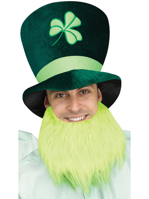 Adults St. Patrick's Day Leprechaun Tall Hat With Light Green Beard Accessory