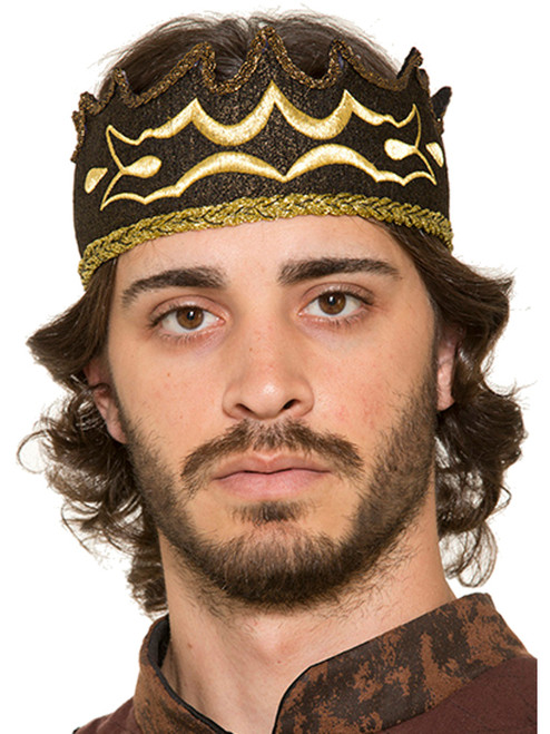 Adults Black And Gold Medieval King Crown Costume Accessory