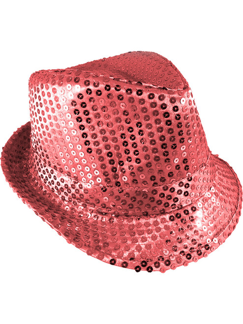 Adults Pink Light Up Sequin Gangster Fedora Hat Costume Accessory