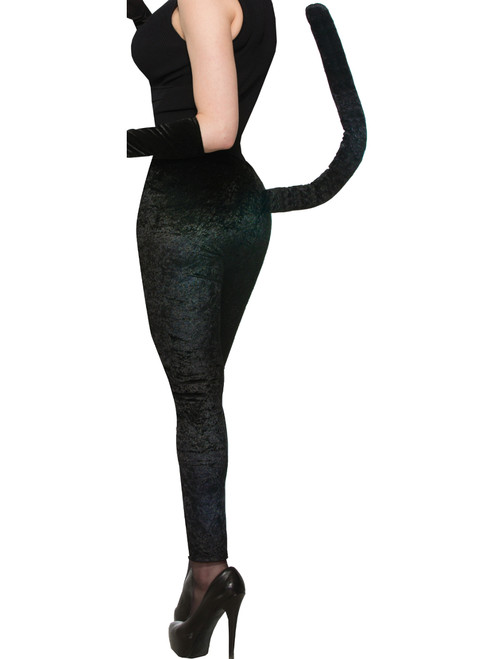 Adult's Womens Black Velvet Cat Leggings With Tail Costume Accessory