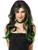 Womens Sexy Black Emerald Witch Costume Wig With Green And Purple Highlights