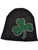 St. Patricks Day Black Knit Beanie Hat with Green Rhinestone Shamrock