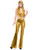 Womens Sexy Gold 70's Go Go Girl Disco Belly Mod Jumpsuit Costume