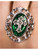 Elegant Metallic Silver and Green Emerald Gothic Cross Costume Accessory Ring