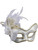 Deluxe White and Gold Satin Mardi Gras Carnival Mask With Feather Plume
