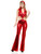 Womens Sexy Red 70's Go Go Girl Disco Belly Mod Jumpsuit Costume