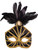 Deluxe Costume Unisex Black And Gold Venetian Carnival Mask With Feather Plume