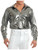 Mens Metallic Shiny Nailhead Silver 70s Disco Shirt Costume Acessory