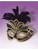 Deluxe Black And Gold Rhinestone Venetian Carnival Mask With Feather Plume