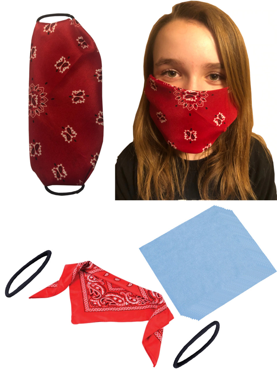 Red Bandana Face Mask DIY Kit Set of 4