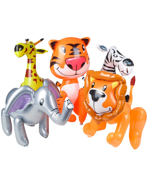 Lot of 12 Assorted 24" Inflatable Zoo Animals