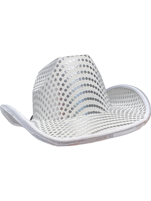Adult's White Sequin Cowboy Hat With LED Trim