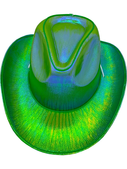 Adult's Green Cowboy Hat With Party Wire EL Light Up Trim Costume Accessory