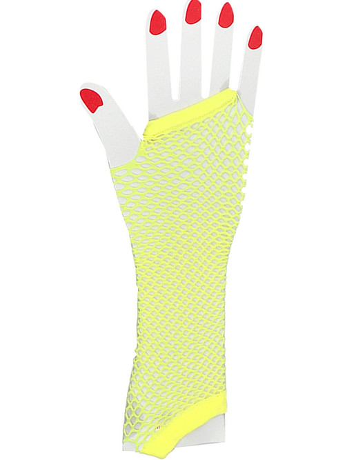 Adult's Retro Yellow Punk Rocker Mesh Fingerless Wrist Gloves