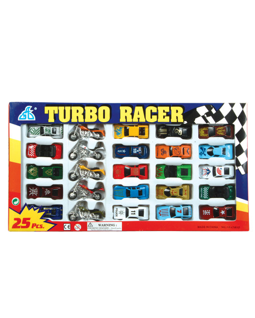 Turbo Racer Toy Cars And Motorcycles 25 Piece Set