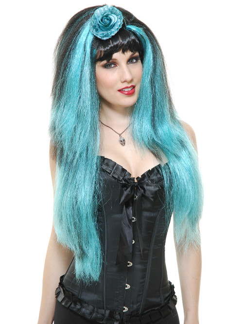 Deluxe Long Black and Blue Wig