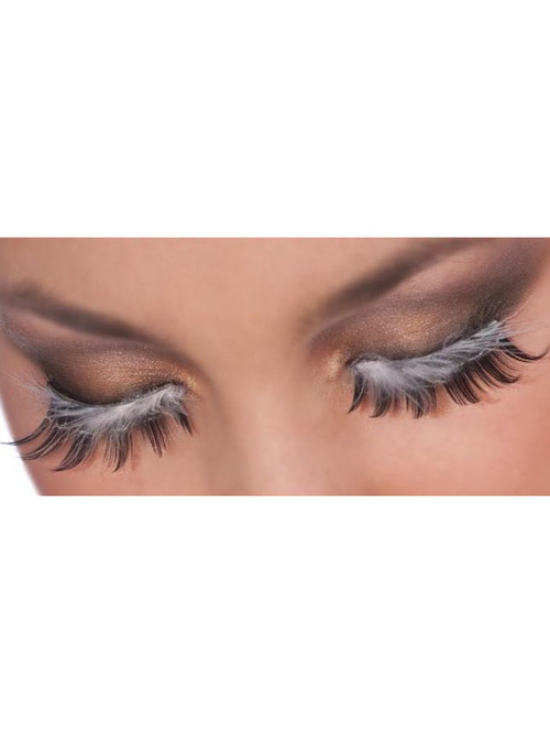 Black Eyelashes With White Feather Overlay