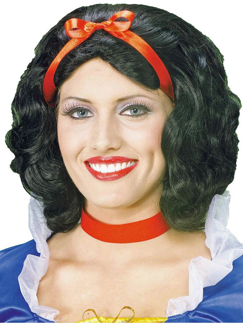 Black Snow White Wig with Red Bow
