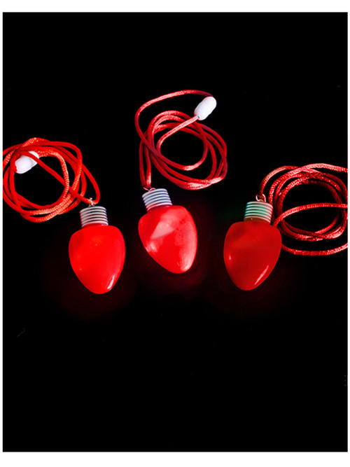 Red Flashing Christmas Bulb Pendant Lights Necklace