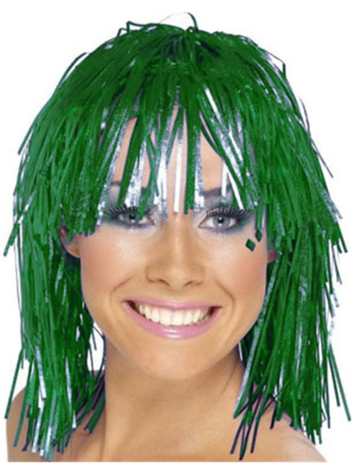 Adult or Kids Economy Green Foil Tinsel Costume Wig