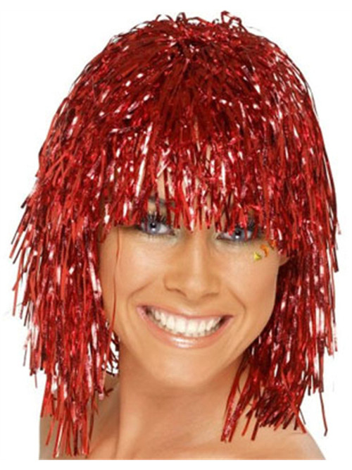 Adult or Kids Economy Red Foil Tinsel Costume Wig
