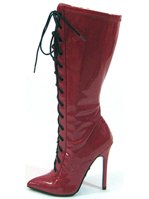 The Highest Heel Women's 4.5" Stretch LaceUp Front Corset Boot Red