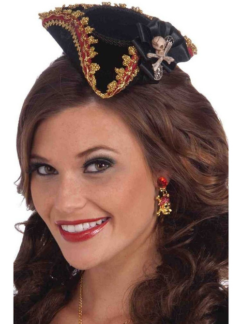 Mini Tricorn Pirate Hat With Skull And Cross Bones 0618