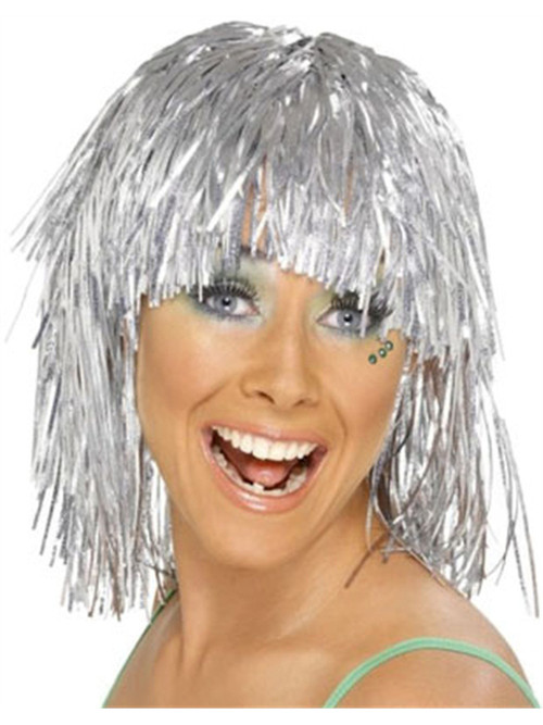 Adult or Kids Economy Silver Foil Tinsel Costume Wig