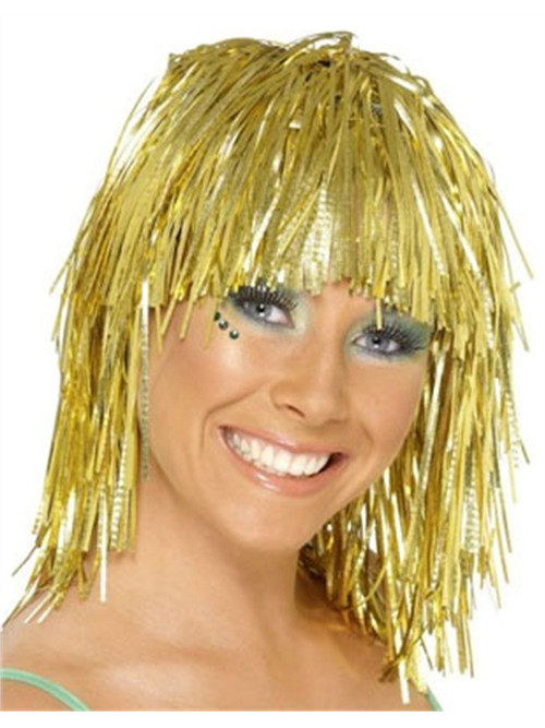 Adult or Kids Economy Gold Foil Tinsel Costume Wig