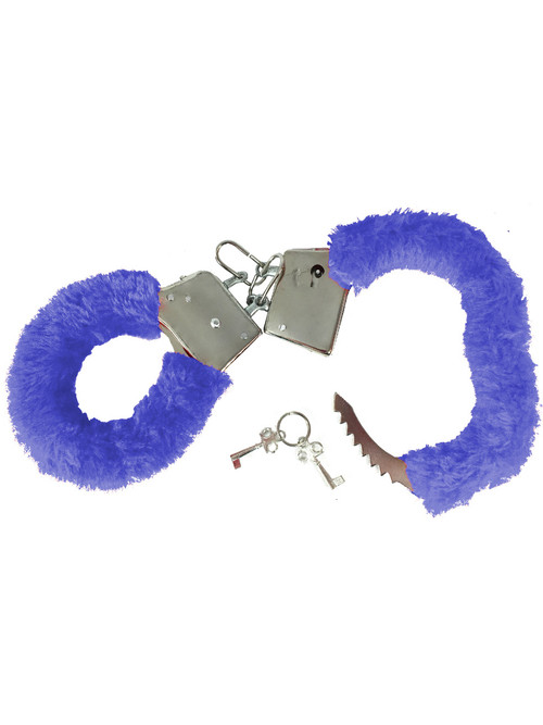 Sexy Sapphire Blue Steel Fuzzy Furry Handcuffs Hand Cuffs