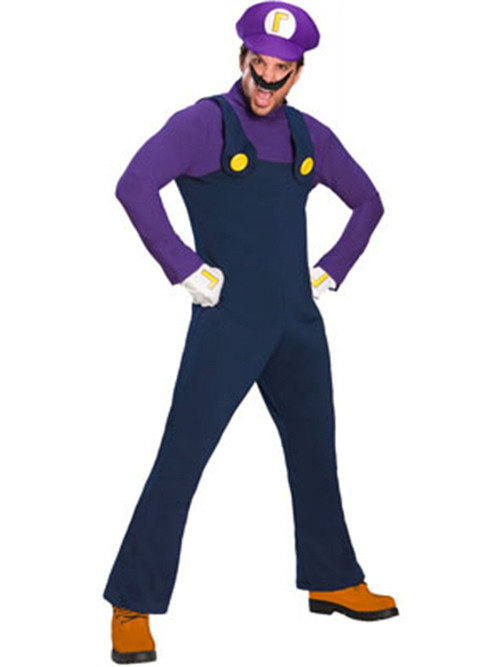 Super Mario Bros Mario Cosplay Costume Carnival Two Piece Set With Hat  Mustache Waluigi Costume 