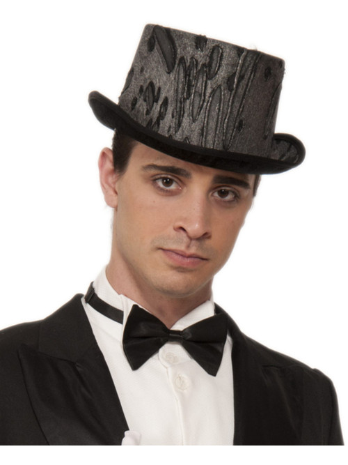 Black Top Hat with Silver Cloth Pattern