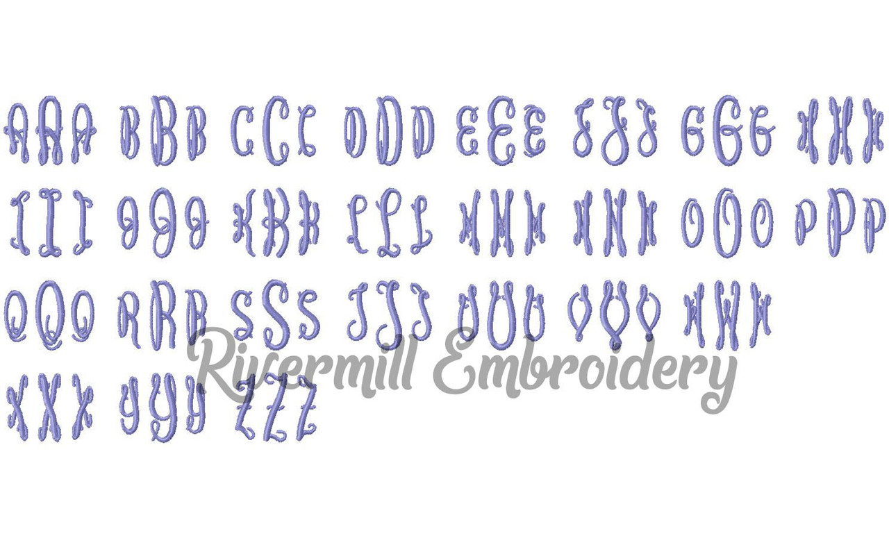Small Classic Script 3 Letter Monogram Machine Embroidery Font
