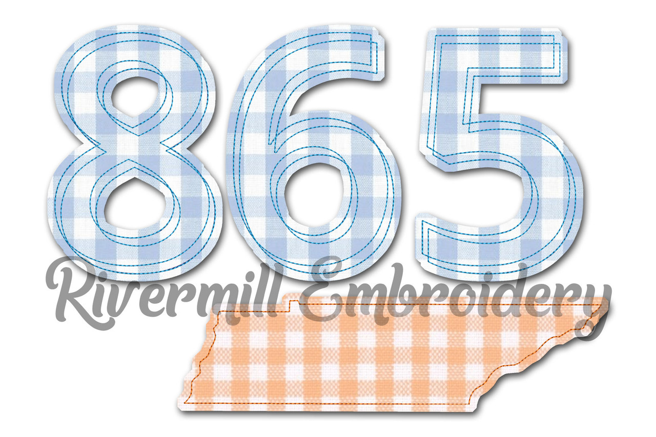 Raggy Applique Tennessee 865 Area Code Machine Embroidery Design -  Rivermill Embroidery
