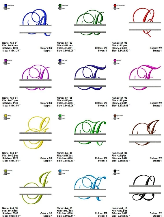 Split Script Letters 4x4 Size Split Script Machine Embroidery Alphabet - Rivermill Embroidery