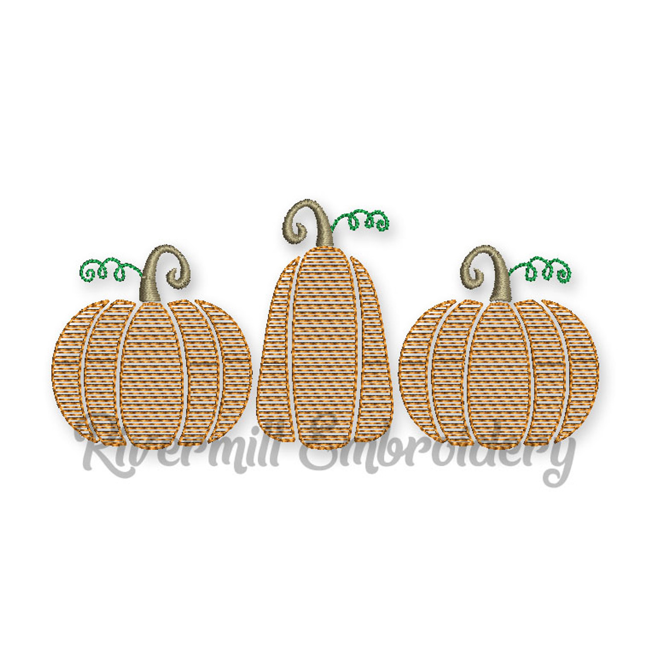 Pumpkins Pumpkin Trio Sketch Machine Embroidery Design - Rivermill  Embroidery