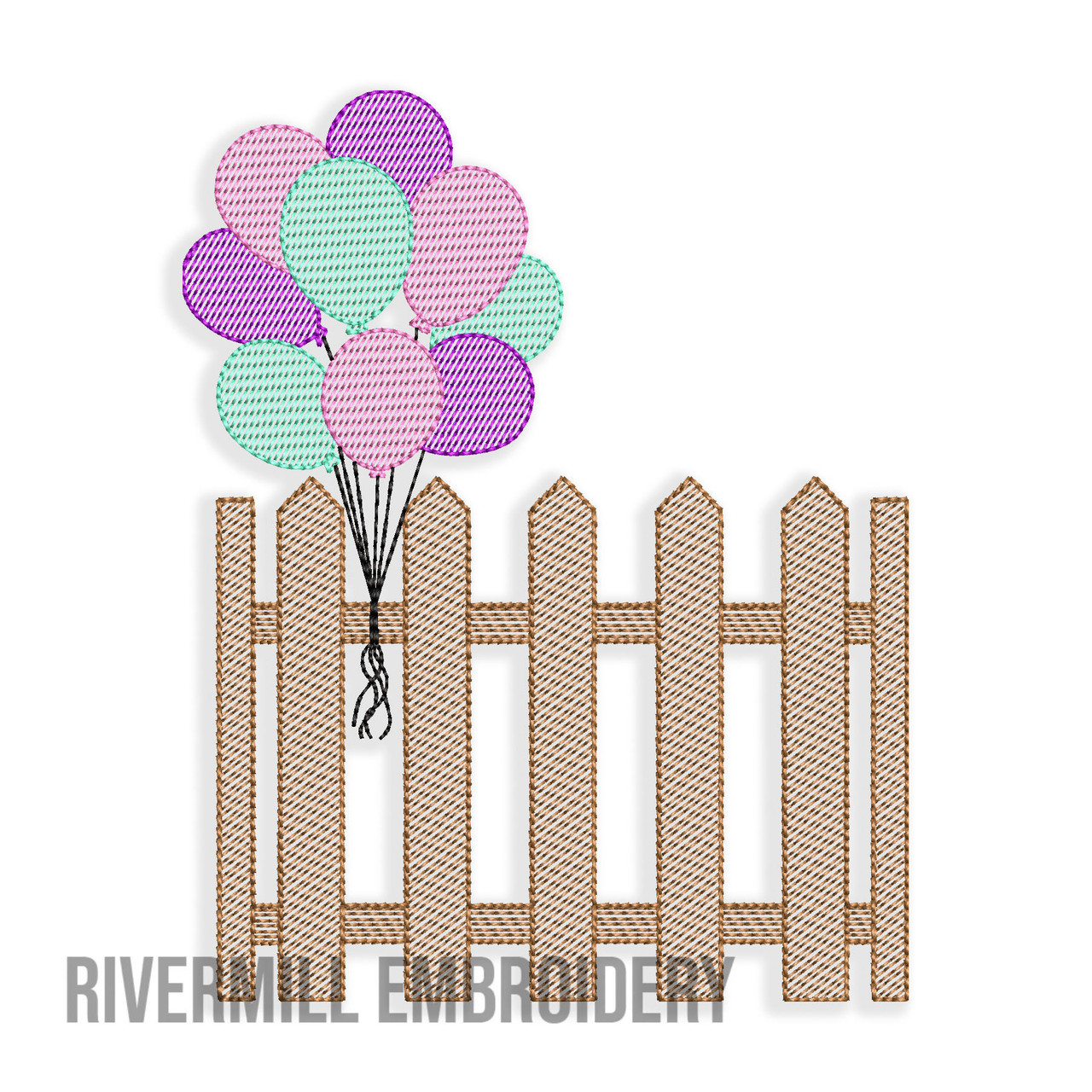 Picket Fence With Balloons Sketch Machine Embroidery Design - Rivermill  Embroidery