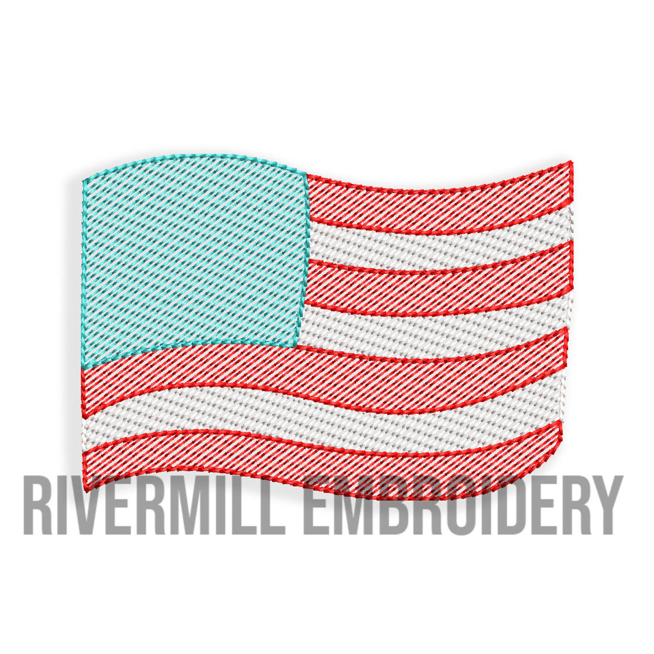 Mini American Flag Sketch Machine Embroidery Design - Rivermill Embroidery