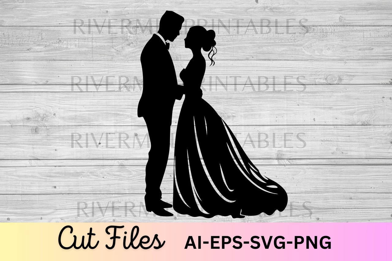bride and groom silhouette stencil